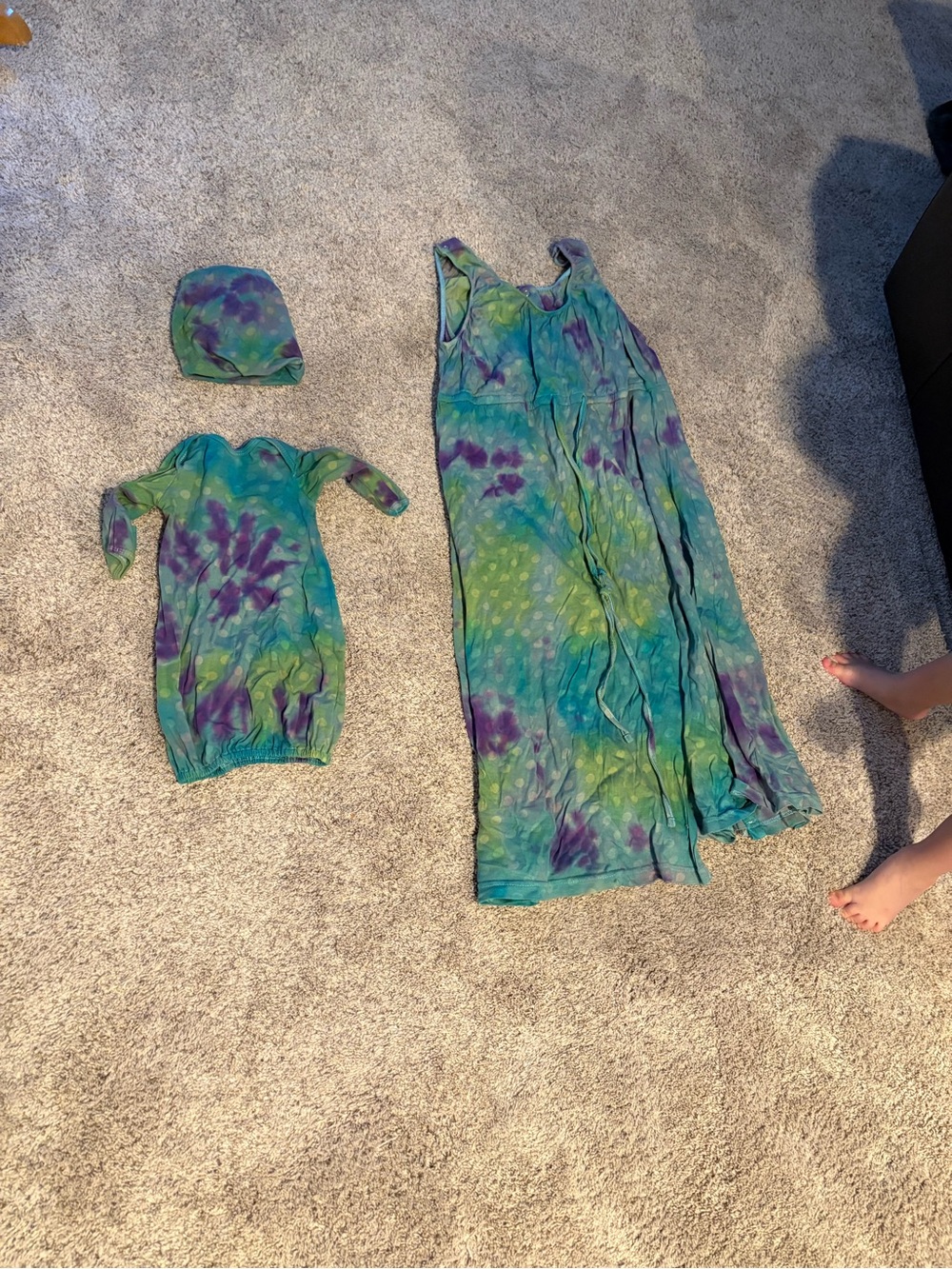 Tie-Dye labor gown Baby Gown & Hat Set - Blue Green Purple Cotton baby be mine